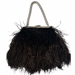 Lauren Ralph Lauren Hollie Feather Fringe Clutch Black LRL Bag NWT Glam Style